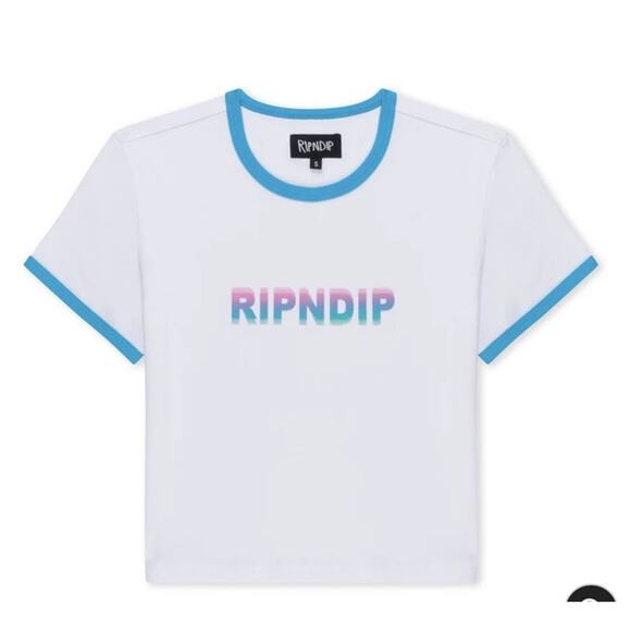 DIGITAL DREAM CROPPED RINGER TEE (WHITE/BLUE) MEDIUM - Picture 1 of 6